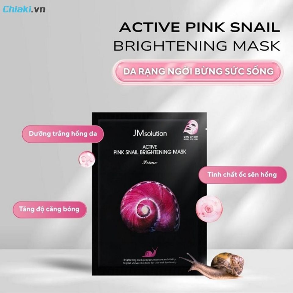 Mặt nạ JM Solution ốc s&ecirc;n Active Pink Snail dưỡng s&aacute;ng, x&oacute;a mờ c&aacute;c đốm n&acirc;u, vết th&acirc;m mụn sạm m&agrave;u