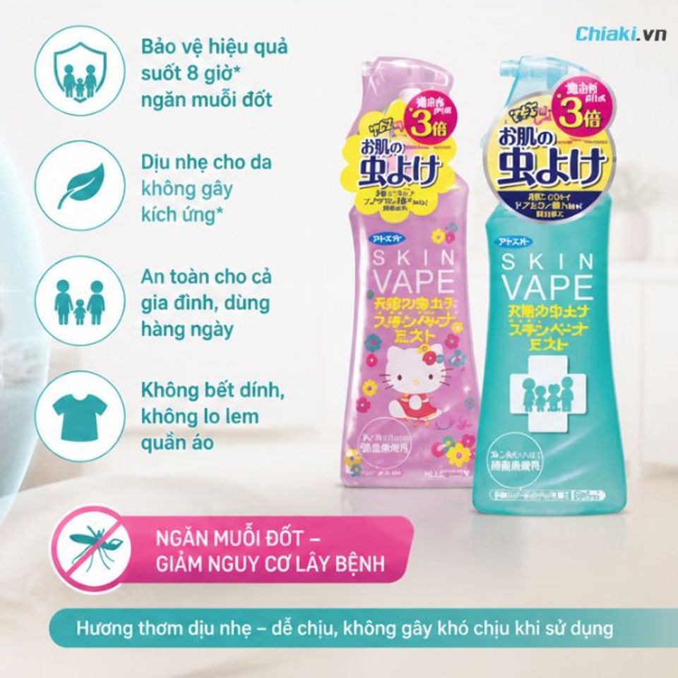 Xịt chống muỗi cho em b&eacute; Skin Vape Nhật Bản gi&uacute;p xua đuổi muỗi v&agrave; nhiều loại c&ocirc;n tr&ugrave;ng hiệu quả