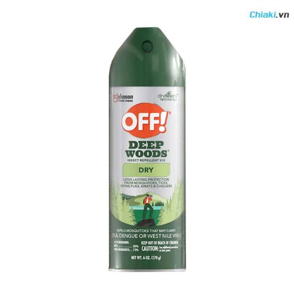 Xịt chống muỗi v&agrave; c&ocirc;n tr&ugrave;ng của Mỹ OFF! Deep Wood Dry chống muỗi k&eacute;o d&agrave;i, kh&ocirc; nhanh, chống được nhiều c&ocirc;n tr&ugrave;ng