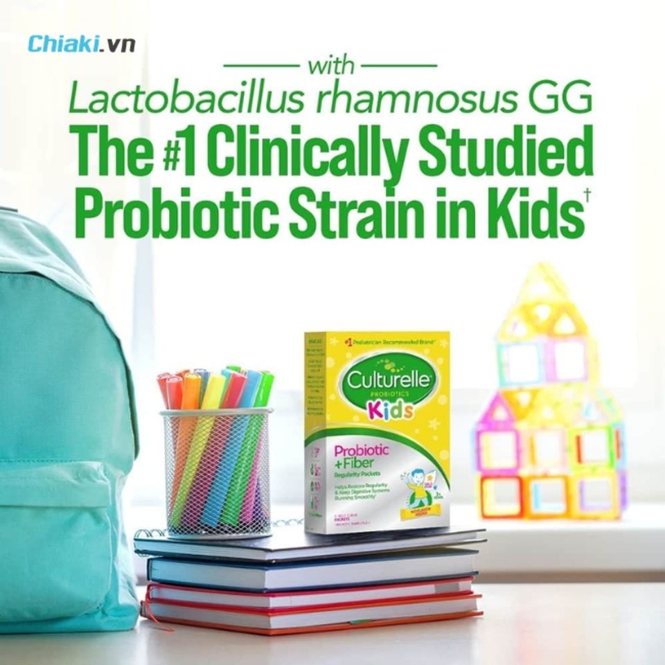 Men vi sinh dạng g&oacute;i cho trẻ Culturelle Probiotic Fiber Kids Packets gi&uacute;p l&agrave;m mềm ph&acirc;n, đẩy l&ugrave;i chứng t&aacute;o b&oacute;n nhanh