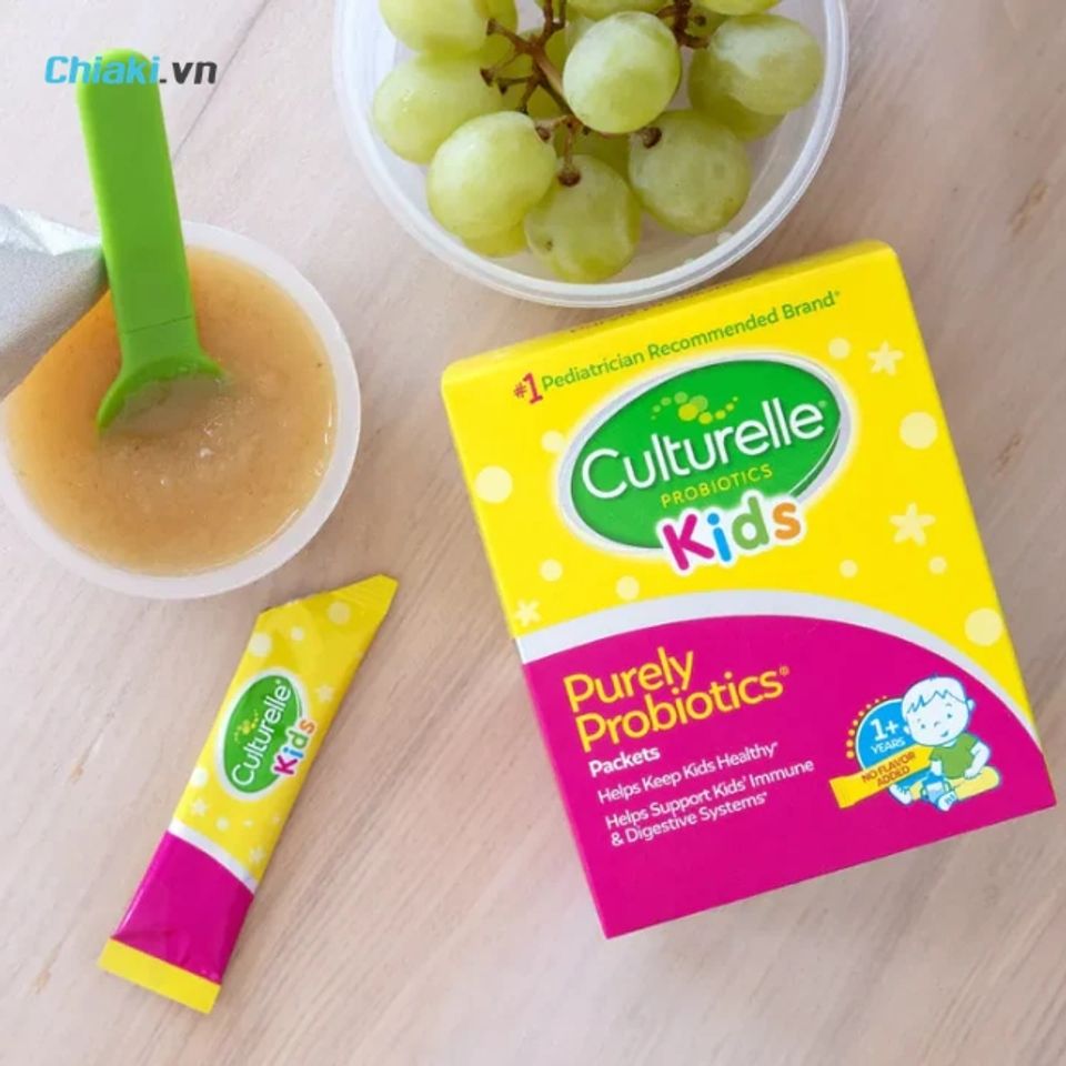 Men vi sinh cho b&eacute; g&aacute;i Culturelle Purely Probiotics Kids Packets c&acirc;n bằng hệ vi sinh đường ruột với chủng lợi khuẩn LGG nổi tiếng