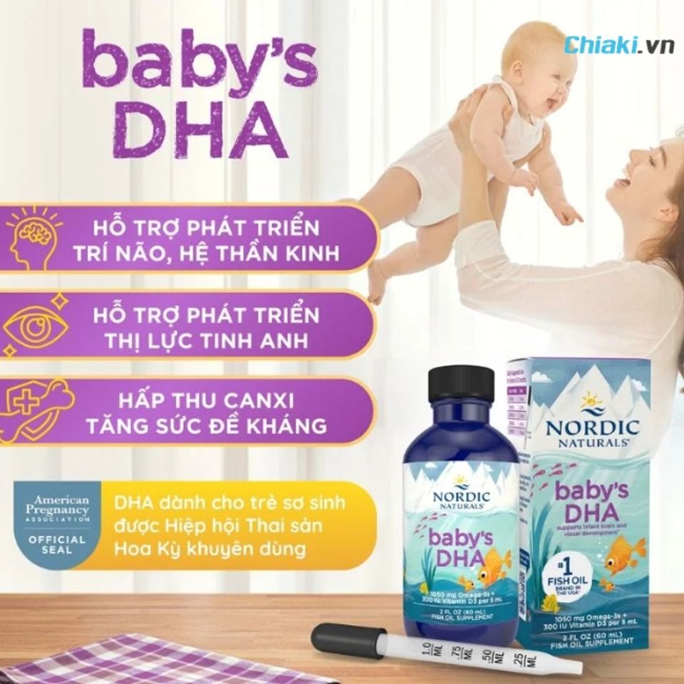 DHA nhỏ giọt Nordic Naturals tối ưu cho qu&aacute; tr&igrave;nh ho&agrave;n thiện cấu tr&uacute;c n&atilde;o bộ v&agrave; hệ thần kinh