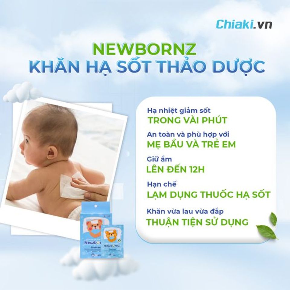 Khăn lau hạ sốt cho b&eacute; sơ sinh TD NewbornZ hạ sốt cho trẻ sơ sinh từ 0 th&aacute;ng tuổi