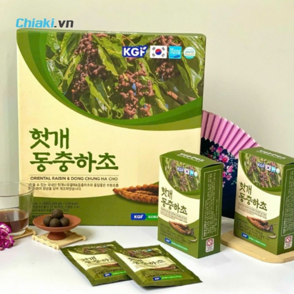 Nước giải rượu H&agrave;n Quốc g&oacute;i KGF Đ&ocirc;ng Tr&ugrave;ng Hạ Thảo đ&agrave;o thải độc tố cồn qua đường b&agrave;i tiết nhanh hơn