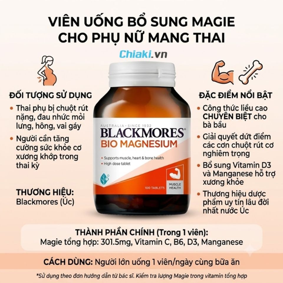 Vi&ecirc;n uống Magie Blackmores Bio Magnesium giải quyết dứt điểm c&aacute;c cơn chuột r&uacute;t co r&uacute;t cơ nghi&ecirc;m trọng