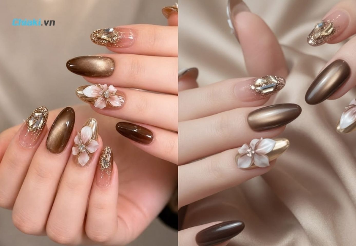 Mẫu nail nặn hoa nổi tinh tế, đẹp dịu d&agrave;ng