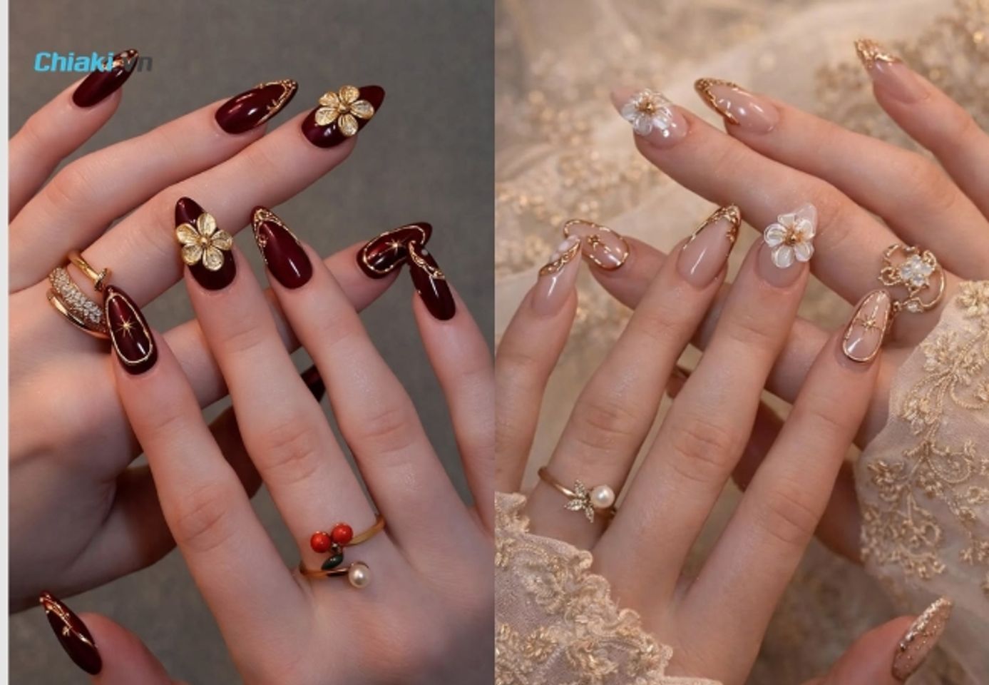 Mẫu nail nặn hoa nổi tinh tế, đẹp dịu d&agrave;ng