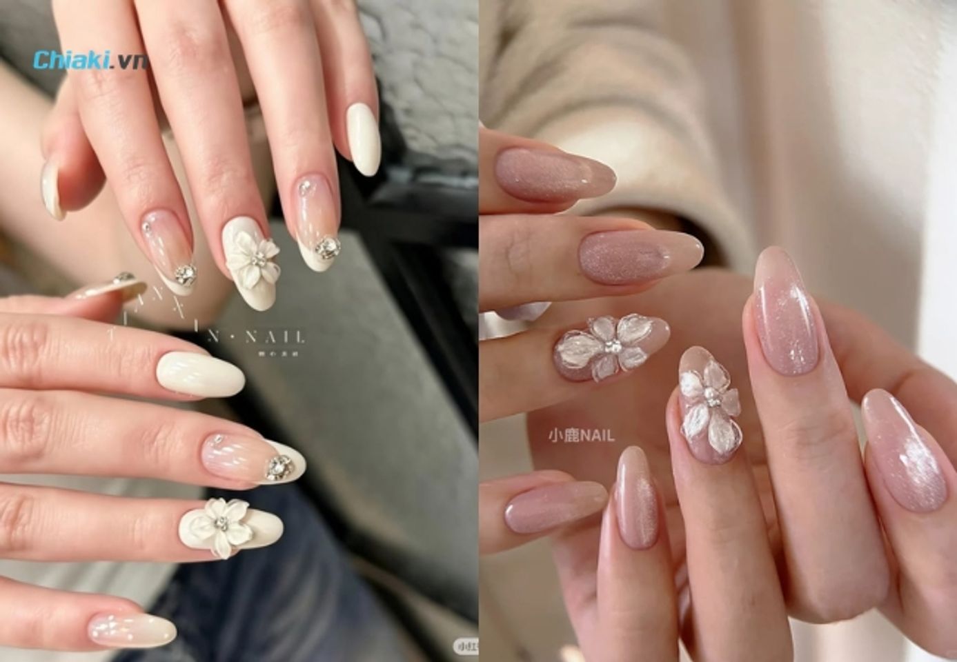 Mẫu nail nặn hoa nổi tinh tế, đẹp dịu d&agrave;ng