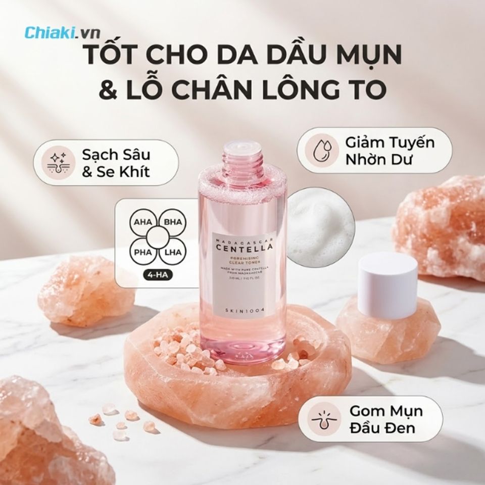 Toner Skin1004 Madagascar Centella Poremizing Clear l&agrave;m sạch b&atilde; nhờn s&acirc;u trong phễu lỗ ch&acirc;n l&ocirc;ng nhờ muối hồng