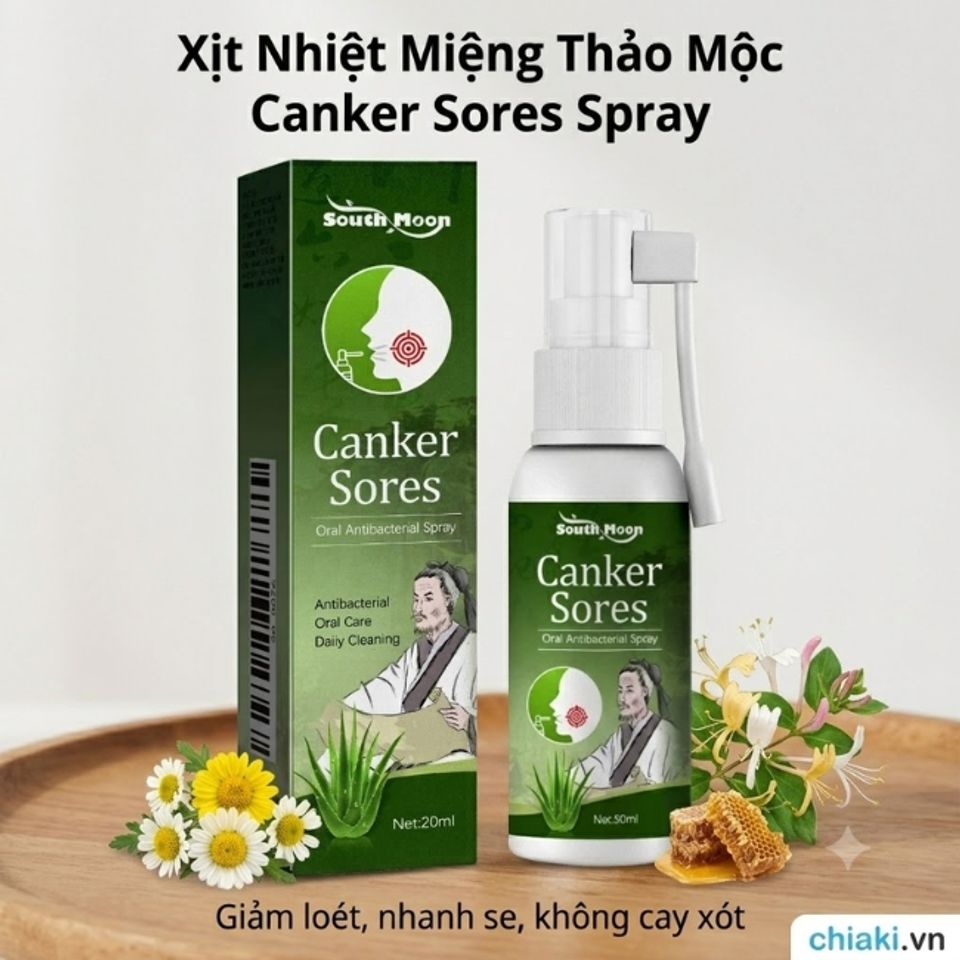 Chai xịt nhiệt miệng thảo mộc Canker Sores Spray gi&uacute;p vết lo&eacute;t se mặt nhanh v&agrave; th&uacute;c đẩy qu&aacute; tr&igrave;nh t&aacute;i tạo ni&ecirc;m mạc