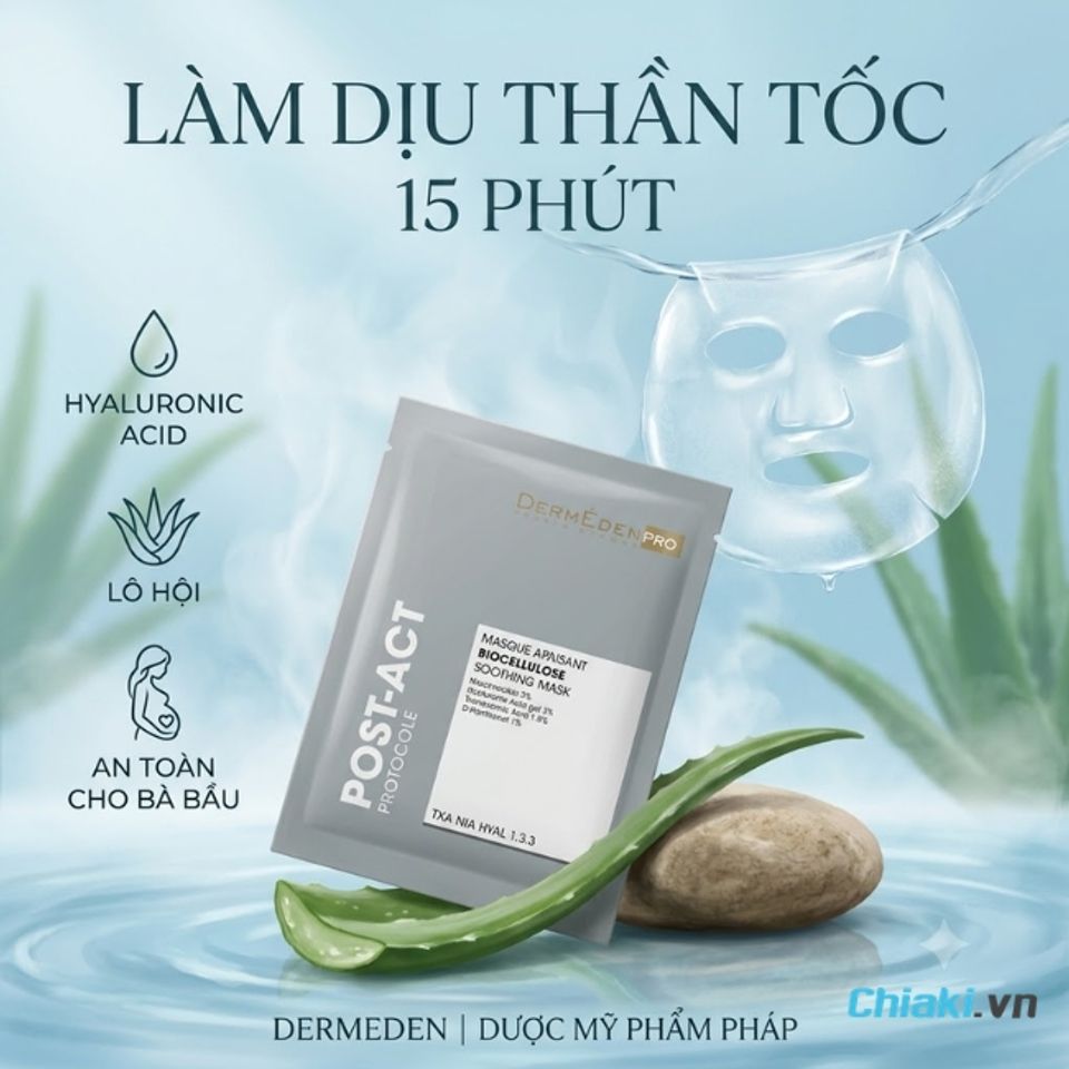 Mặt nạ cho b&agrave; bầu DermEden Biocellulose Soothing Mask mang lại cảm gi&aacute;c thư gi&atilde;n m&aacute;t lạnh, giảm sưng đỏ, kh&oacute;a ẩm vượt trội