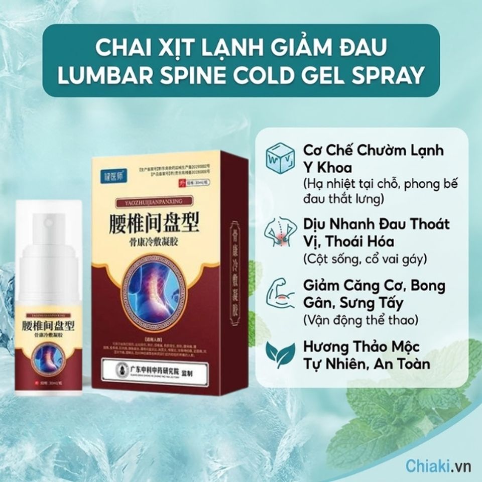 Chai xịt lạnh giảm đau Lumbar Spine Cold Gel Spray l&agrave;m dịu c&aacute;c cơn đau do tho&aacute;t vị đĩa đệm, tho&aacute;i h&oacute;a cột sống