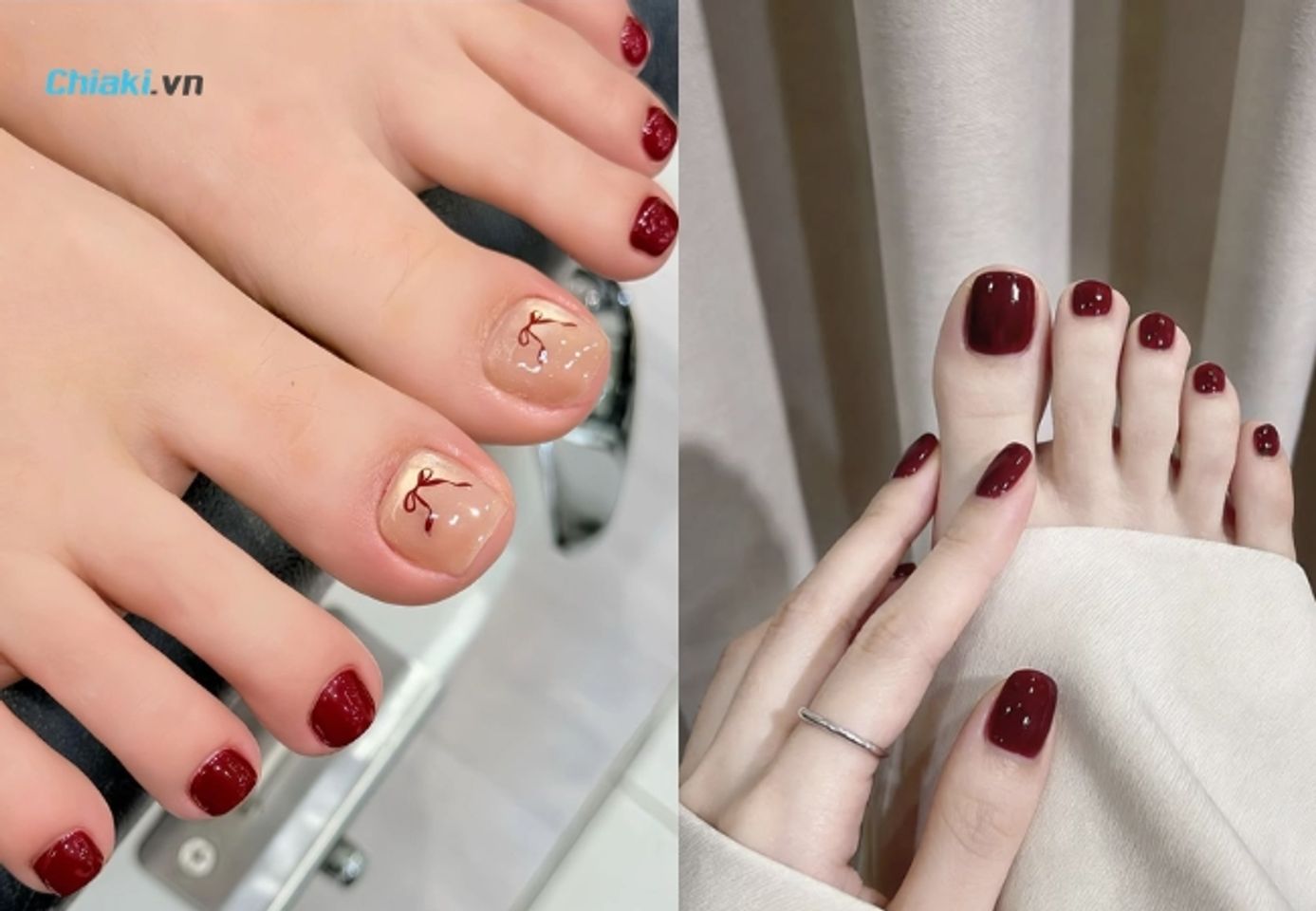 Đỏ rượu vang l&agrave; một trong những m&agrave;u m&oacute;ng ch&acirc;n đẹp s&aacute;ng da được y&ecirc;u th&iacute;ch
