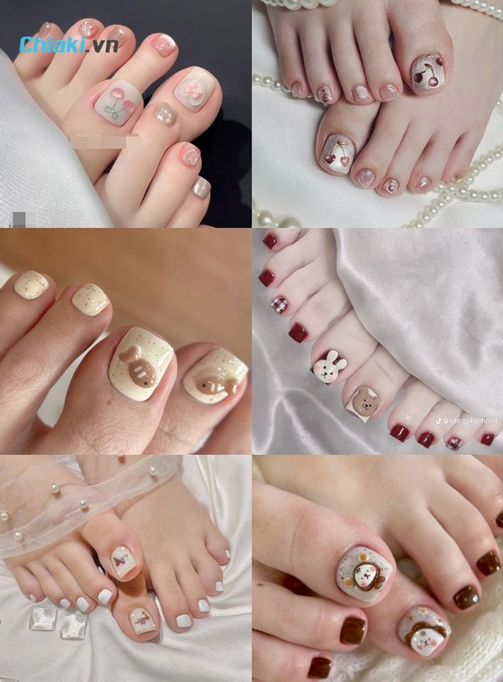 Nail ch&acirc;n dễ thương phong c&aacute;ch H&agrave;n Quốc