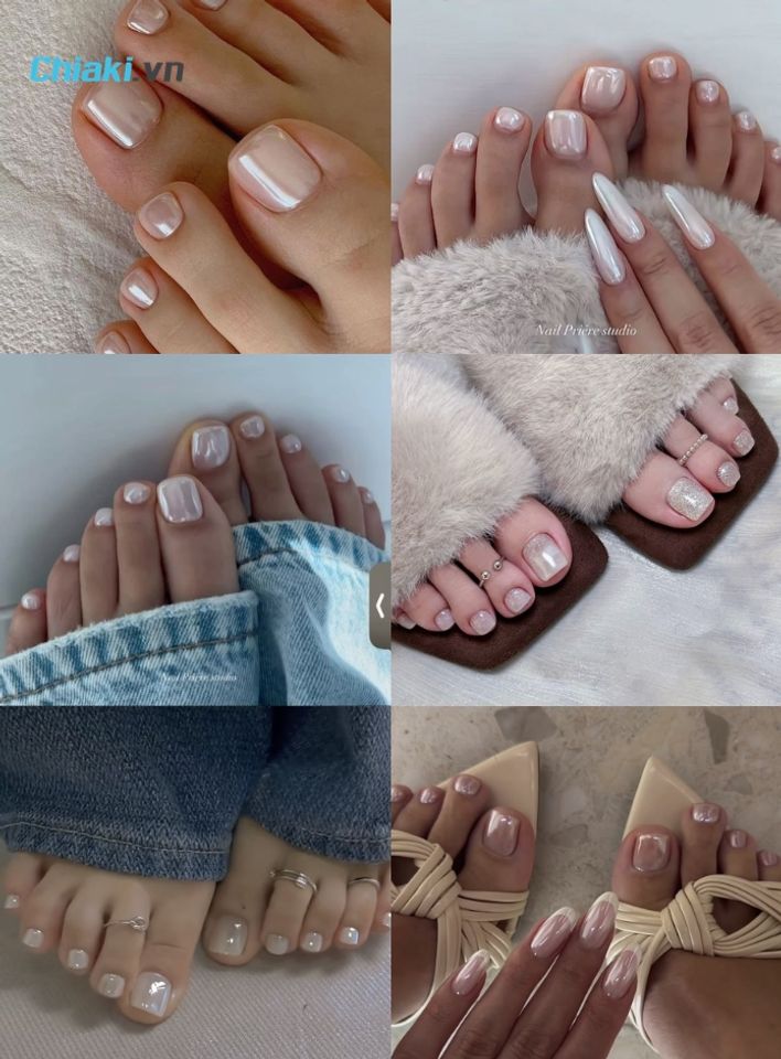 Nail ch&acirc;n tr&aacute;ng gương sang trọng