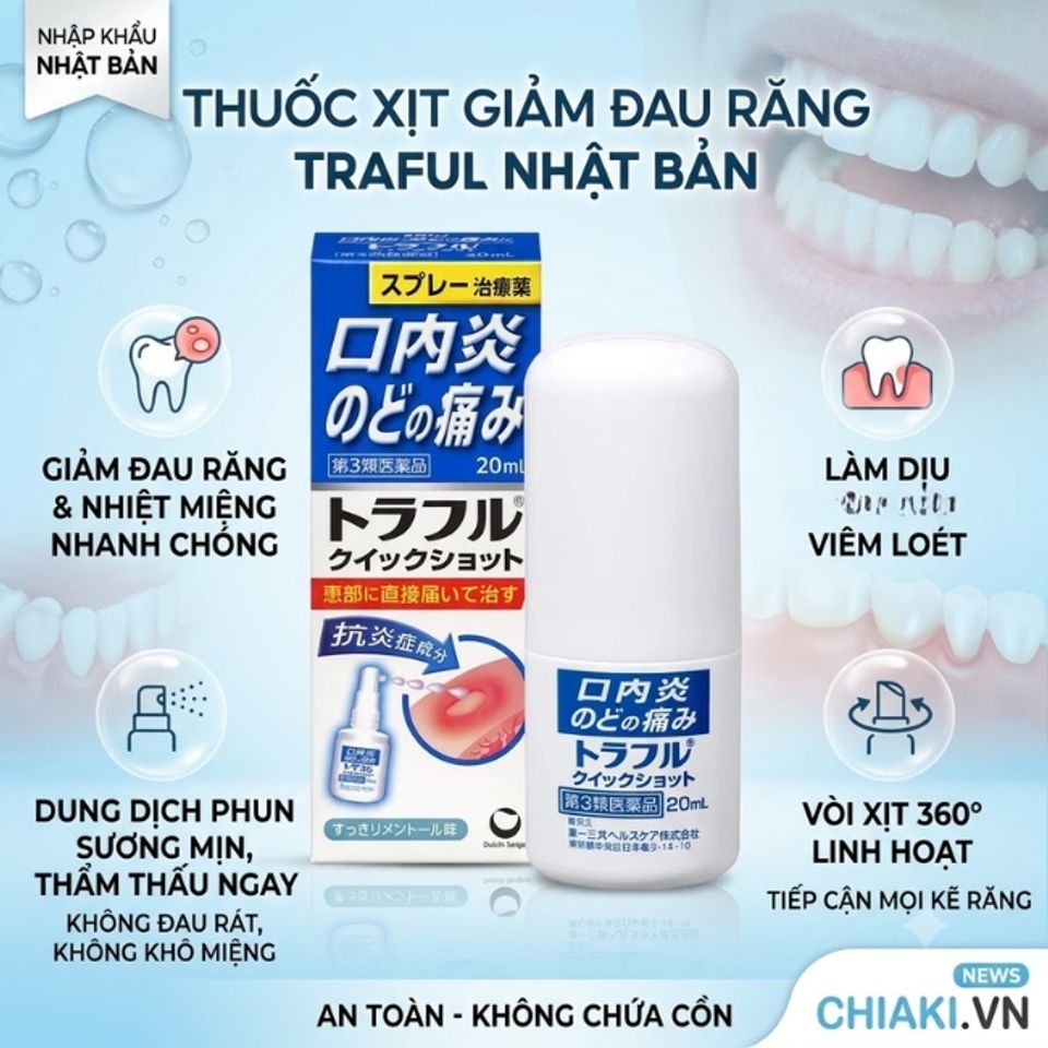 Thuốc xịt giảm đau răng Nhật Bản Traful giảm cảm gi&aacute;c đau r&aacute;t, đặc biệt khi ăn uống hoặc đ&aacute;nh răng