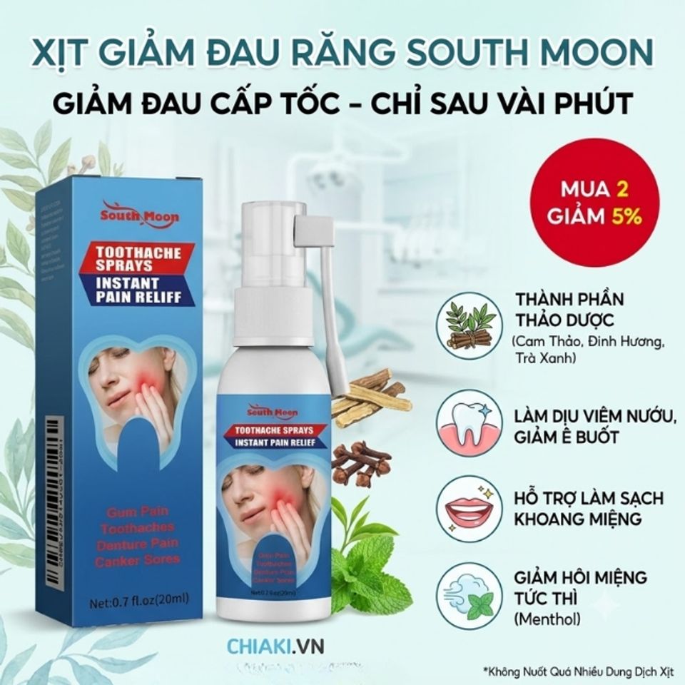 Xịt giảm đau răng South Moon Toothache Sprays Instant Pain Relief giảm đau răng nhanh, l&agrave;m dịu cảm gi&aacute;c nhức buốt chỉ sau v&agrave;i ph&uacute;t