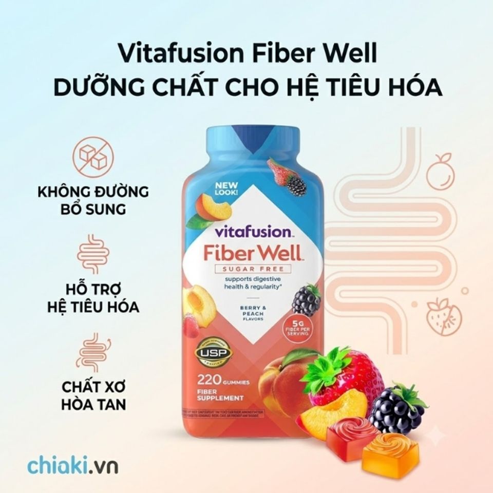 Vitamin tổng hợp cho người lớn của Mỹ Vitafusion Fiber Well bổ sung chất xơ h&ograve;a tan, gi&uacute;p hỗ trợ ti&ecirc;u h&oacute;a