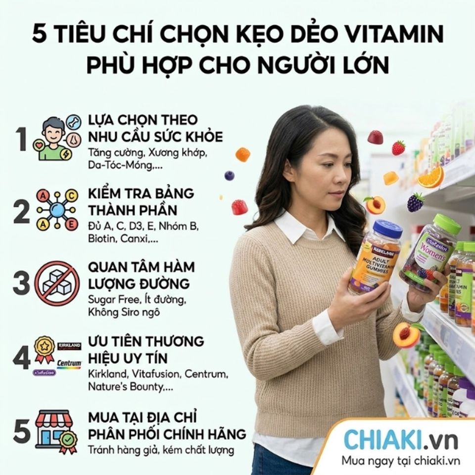 Lựa chọn kẹo hỗ trợ bổ sung vitamin tổng hợp với th&agrave;nh phần r&otilde; r&agrave;ng, ph&ugrave; hợp