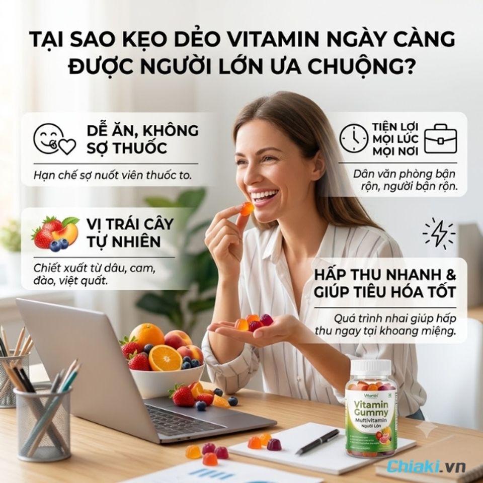 Kẹo vitamin tổng hợp cho người lớn c&oacute; hương vị thơm ngon, dễ sử dụng