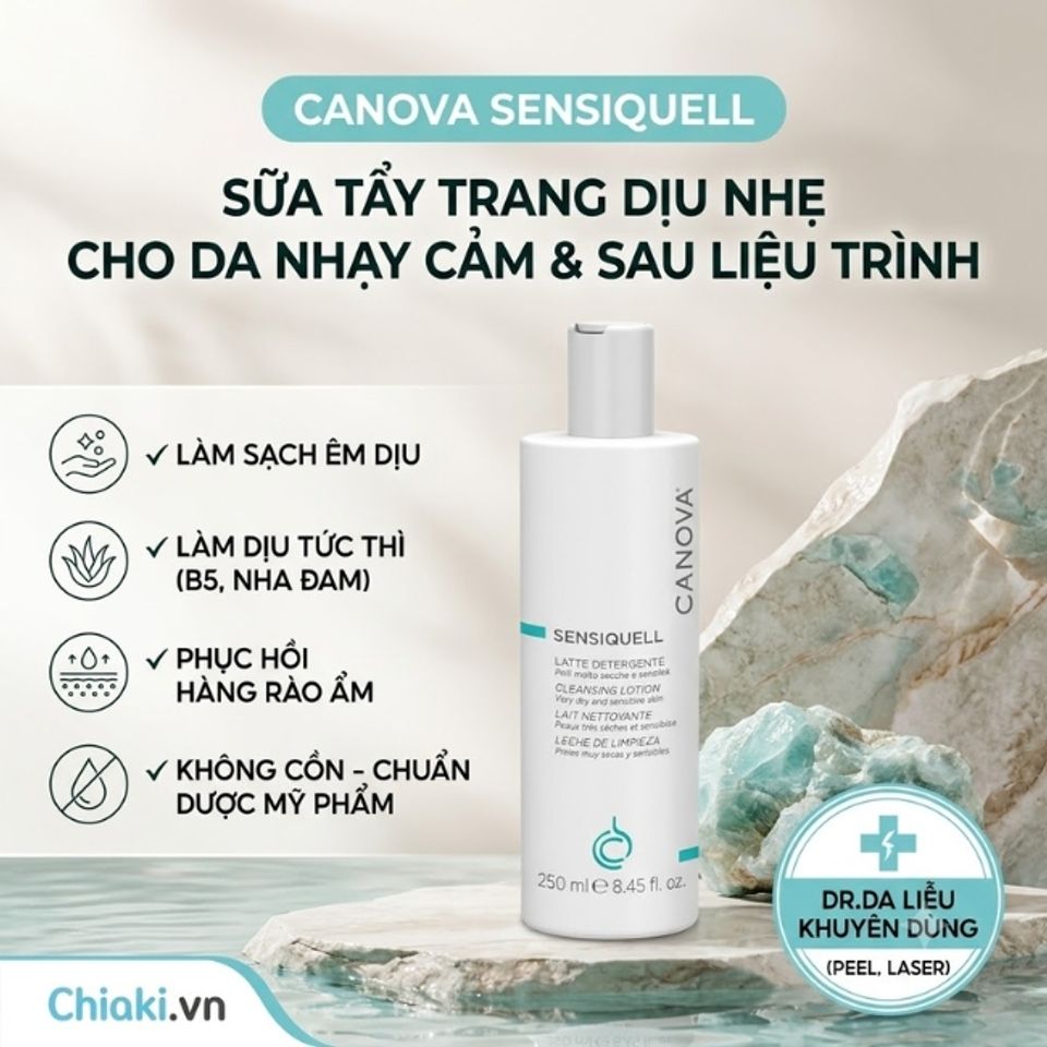 Sữa tẩy trang Canova Sensiquell l&agrave;m sạch nhẹ nh&agrave;ng kết hợp hỗ trợ l&agrave;m dịu da nhạy cảm