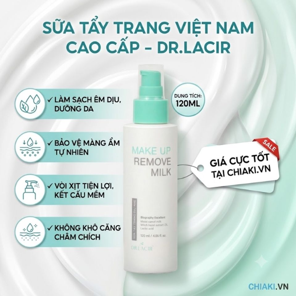 Sữa tẩy trang Make Up Remove Milk Dr.Lacir l&agrave;m sạch được bụi bẩn v&agrave; b&atilde; nhờn dịu nhẹ