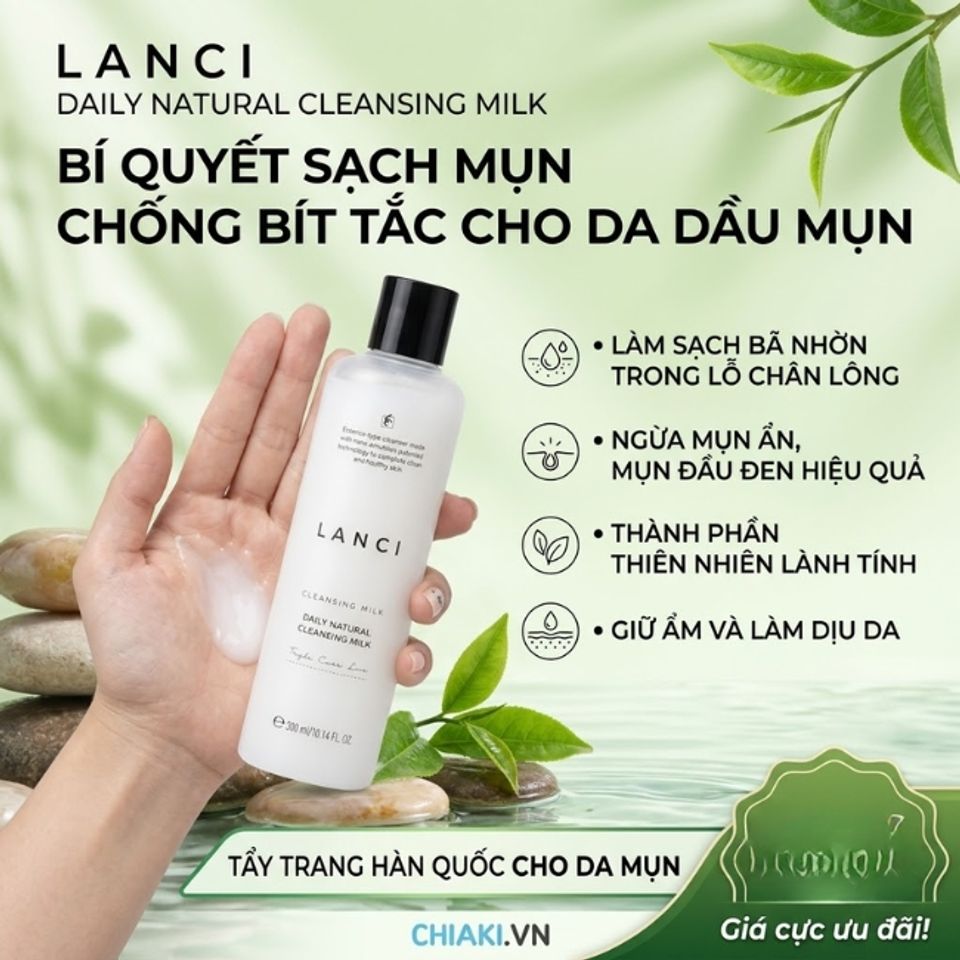 Sữa tẩy trang kh&aacute;ng khuẩn, ngừa mụn Lanci Daily Natural Cleansing Milk H&agrave;n Quốc 