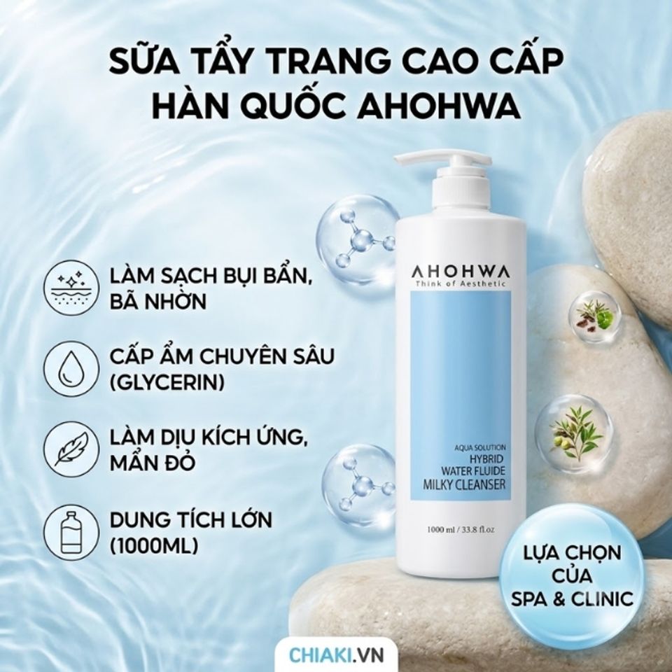 Sữa tẩy trang H&agrave;n Quốc Ahohwa Hybird Water Fluide Milky Cleanser l&agrave;m dịu nhanh ch&oacute;ng c&aacute;c v&ugrave;ng da bị mẩn đỏ