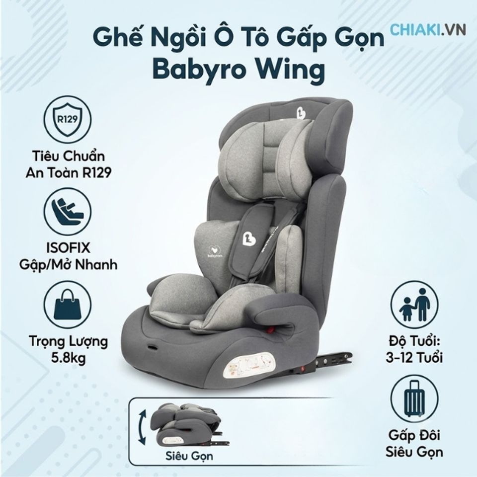 Ghế ngồi &ocirc; t&ocirc; cho b&eacute; Babyro Wing ph&ugrave; hợp với những gia đ&igrave;nh thường xuy&ecirc;n đi du lịch