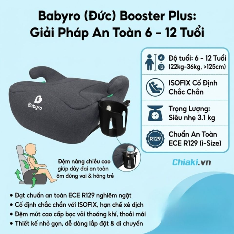 Ghế ngồi &ocirc; t&ocirc; Babyro Booster Plus đ&aacute;p ứng c&aacute;c y&ecirc;u cầu an to&agrave;n nghi&ecirc;m ngặt d&agrave;nh cho ghế ngồi &ocirc; t&ocirc; trẻ em