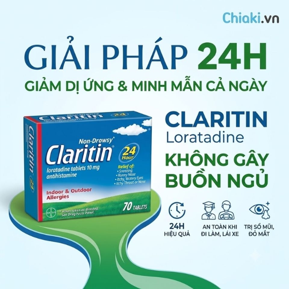 Vi&ecirc;n chống dị ứng của Mỹ Claritin Antihistamine Loratadine cắt đứt ho&agrave;n to&agrave;n cơn dị ứng m&agrave; vẫn giữ cho tinh thần bạn minh mẫn