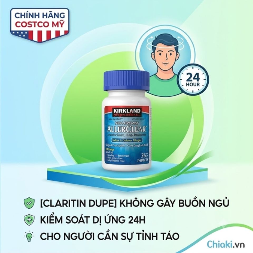 Vi&ecirc;n chống dị ứng Kirkland Signature của Mỹ kiểm so&aacute;t phản ứng dị ứng nhẹ nh&agrave;ng, &ecirc;m &aacute;i