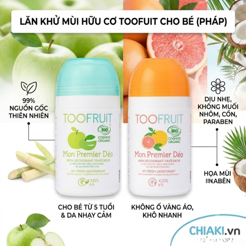 Lăn khử m&ugrave;i cho b&eacute; 10 tuổi Toofruit Ph&aacute;p nguồn gốc thi&ecirc;n nhi&ecirc;n an to&agrave;n