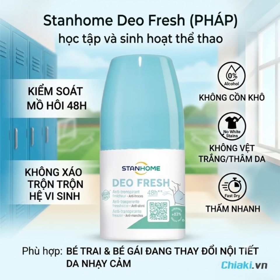 Lăn khử m&ugrave;i cho tuổi dậy th&igrave; Stanhome Deo Fresh Ph&aacute;p thấm nhanh v&agrave;o da ngay sau khi thoa