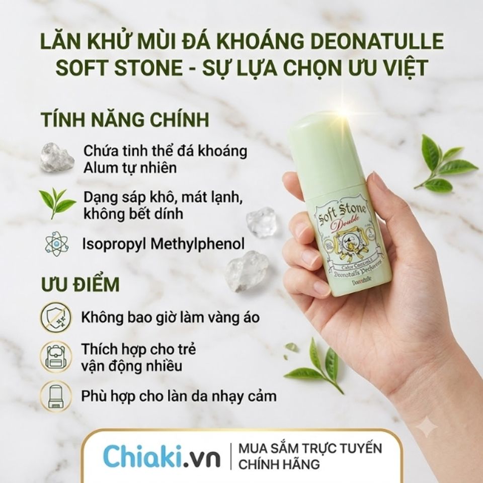 Lăn khử m&ugrave;i đ&aacute; kho&aacute;ng Deonatulle Soft Stone Double khử m&ugrave;i v&agrave; giảm tiết mồ h&ocirc;i kh&aacute; tốt