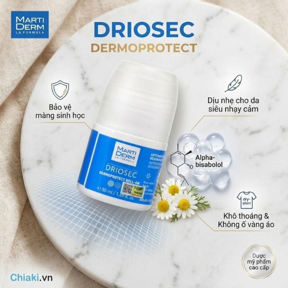 Lăn n&aacute;ch cho da trẻ nhạy cảm Martiderm Driosec Dermoprotect kiểm so&aacute;t mồ h&ocirc;i th&ocirc;ng minh