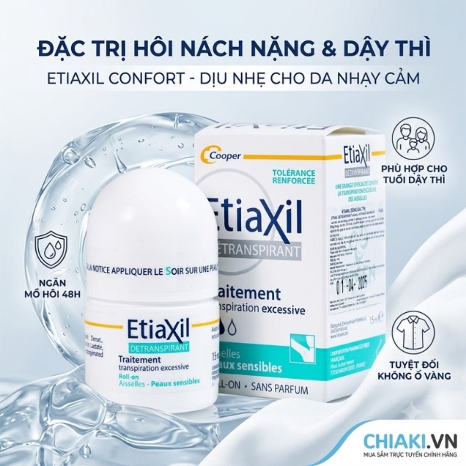 Lăn khử m&ugrave;i chuy&ecirc;n biệt Etiaxil Confort ngăn tiết mồ h&ocirc;i v&agrave; triệt ti&ecirc;u m&ugrave;i h&ocirc;i hiệu quả