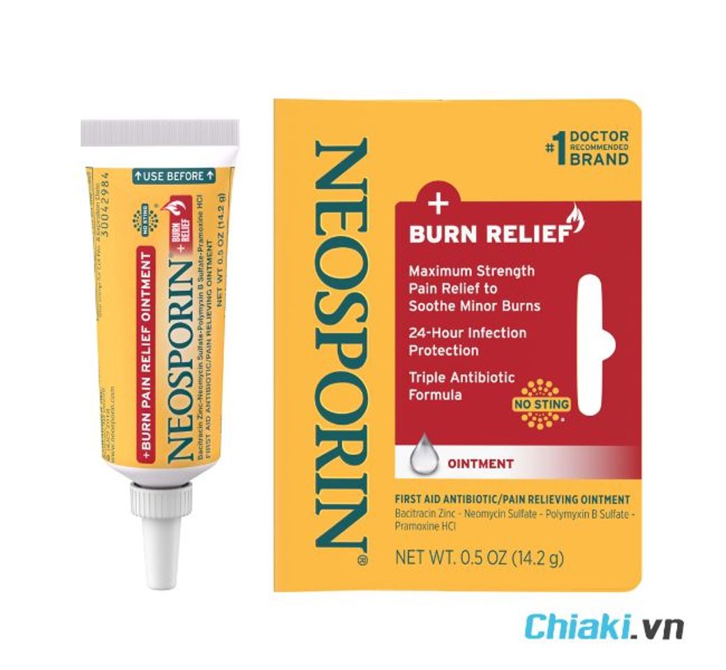 Thuốc b&ocirc;i bỏng Neosporin Burn Relief + First-Aid Antibiotic Ointment