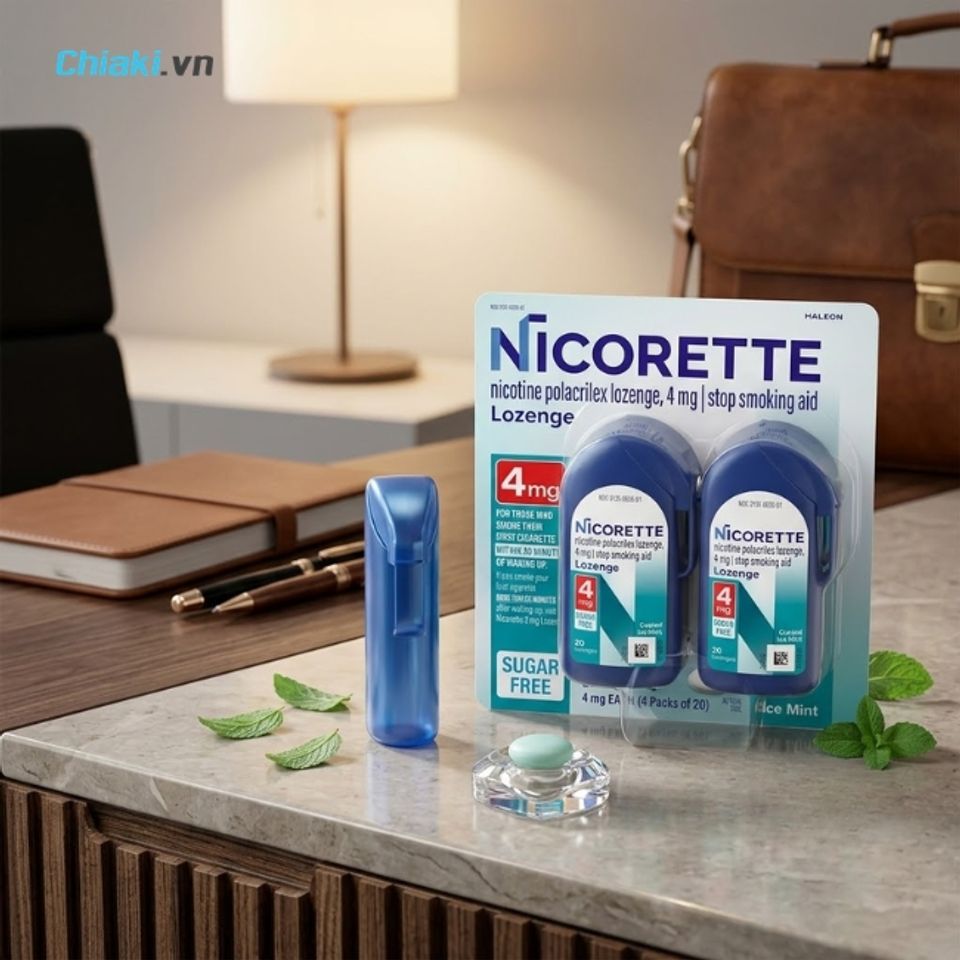 Kẹo ngậm cai thuốc l&aacute; Nicorette Lozenge Ice Mint giảm nhanh cơn th&egrave;m thuốc hi&ecirc;u quả