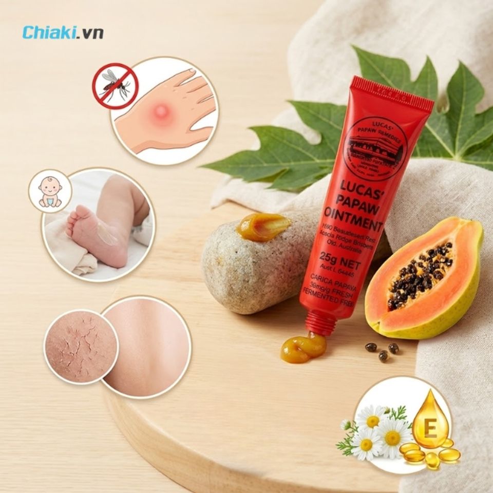 Kem b&ocirc;i c&ocirc;n tr&ugrave;ng cắn của &Uacute;c đa năng Lucas Papaw Ointment giảm ngứa, l&agrave;m l&agrave;nh vết trầy xước nhẹ, hăm t&atilde;