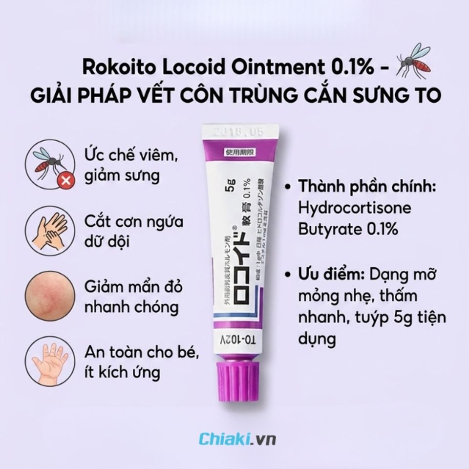Kem b&ocirc;i Rokoito Locoid Ointment 0.1% giảm sưng tấy v&agrave; cắt cơn ngứa dữ dội do dị ứng c&ocirc;n tr&ugrave;ng đốt