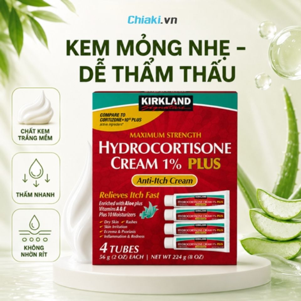 Kem b&ocirc;i c&ocirc;n tr&ugrave;ng cắn Kirkland Signature Hydrocortisone 1% Plus Anti-Itch Cream&nbsp;giảm sưng ngứa do muỗi, kiến, ong đốt, mẩn ngứa dị ứng