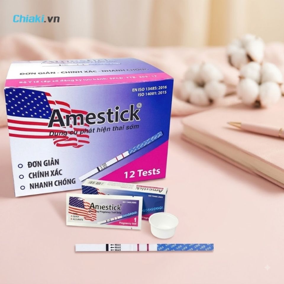Que thử thai nhanh Amestick Tanapha Việt Nam ph&aacute;t hiện nồng độ hCG tăng cao ch&iacute;nh x&aacute;c đến 99%