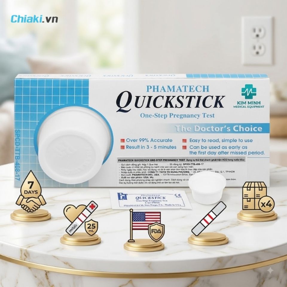 Que thử thai uy t&iacute;n của Mỹ Quickstick cho ph&eacute;p x&aacute;c định c&oacute; thai chỉ sau 7 ng&agrave;y quan hệ