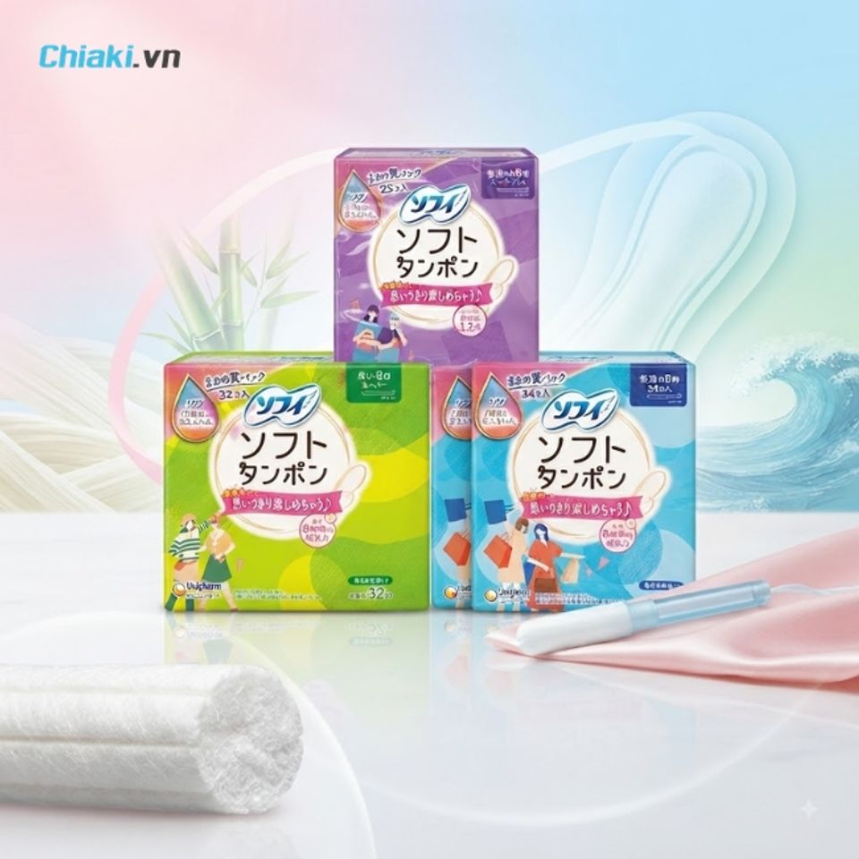 Tampon Nhật Bản Unicharm Sofy Soft&nbsp;thấm h&uacute;t tức th&igrave;, ngăn tr&agrave;n hiệu quả