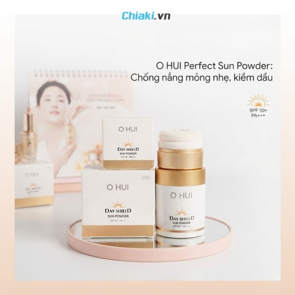 Phấn phủ chống nắng OHUI Day Shield Perfect Sun Powder SPF50+/PA+++ hấp thụ dầu thừa, hạn chế t&igrave;nh trạng da b&oacute;ng nhờn