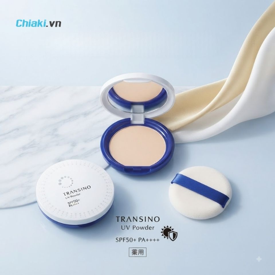 Phấn phủ chống nắng của Nhật Bản Transino UV Powder SPF50 PA++++ che phủ c&aacute;c v&ugrave;ng da kh&ocirc;ng đều m&agrave;u