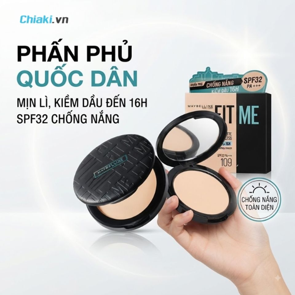 Phấn phủ Maybelline Fit Me Matte Poreless Powder SPF32 PA+++ he phủ c&aacute;c khuyết điểm nhỏ, cố định lớp makeup