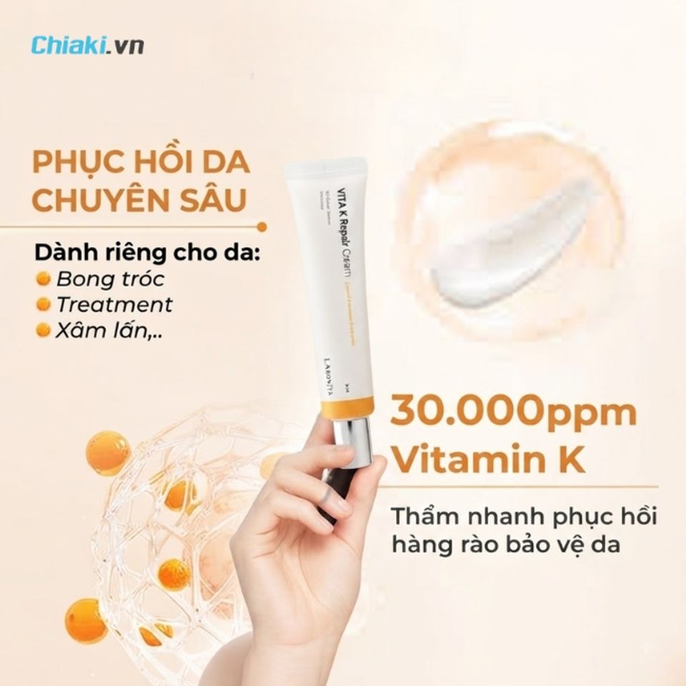 Kem dưỡng phục hồi La Bonita Vita K Repair Cream l&agrave;m dịu da bị đỏ, r&aacute;t sau khi sử dụng Retinol hoặc BHA.