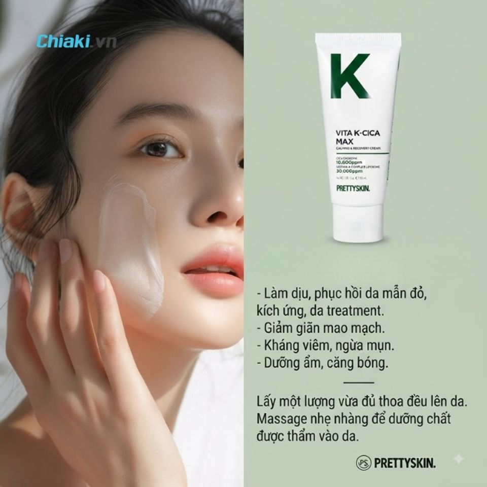 Kem dưỡng cấp ẩm phục hồi Vita K Cica Max Pretty Skin cải thiện sắc tố da, gi&uacute;p da đều m&agrave;u hơn